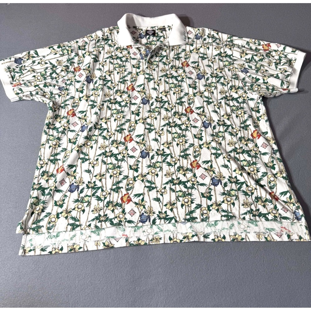 Vintage‎ Tabasco Polo Shirt White Floral Hawaiian Frogs All-Over-Print Size 4XB